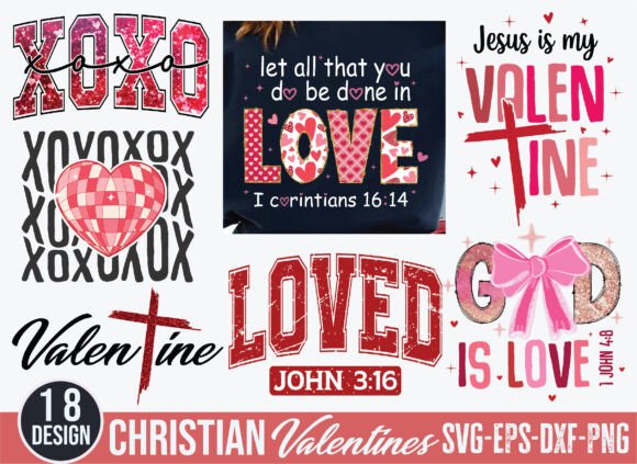 Christian Valentines Day SVG PNG, Jesus Graphics & T-Shirt Designs